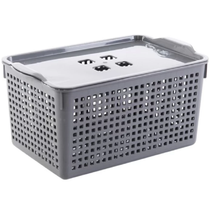 Корзинка с крышкой ВиолетПласт Лофт Серый 29,5х18,5х14,5см арт.644108