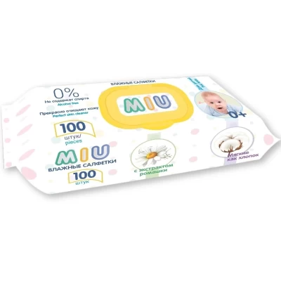Влажные салфетки детские с экстрактом ромашки 100шт MIU
