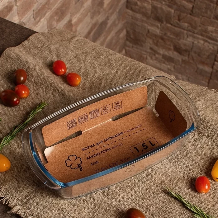 Форма для запекания из жаропрочного стекла 1.5 л с крышкой