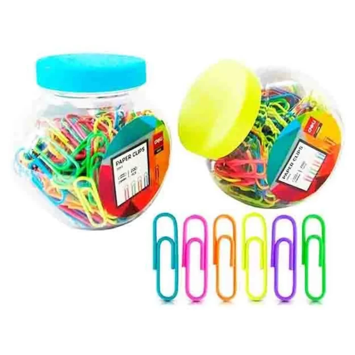 Скрепки с цветным покрытием в баночке 200 шт 0053