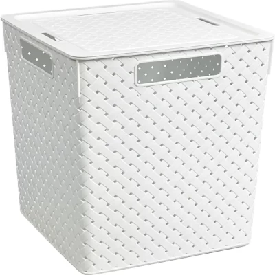 Коробка с крышкой ВиолетПласт Береста Белый 29,4х29,4х30,1см арт.6823106