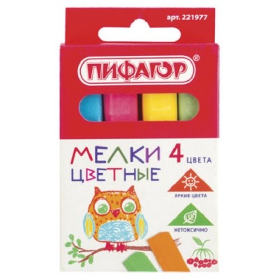 Мел цветной 4 шт. ПИФАГОР арт. 221977