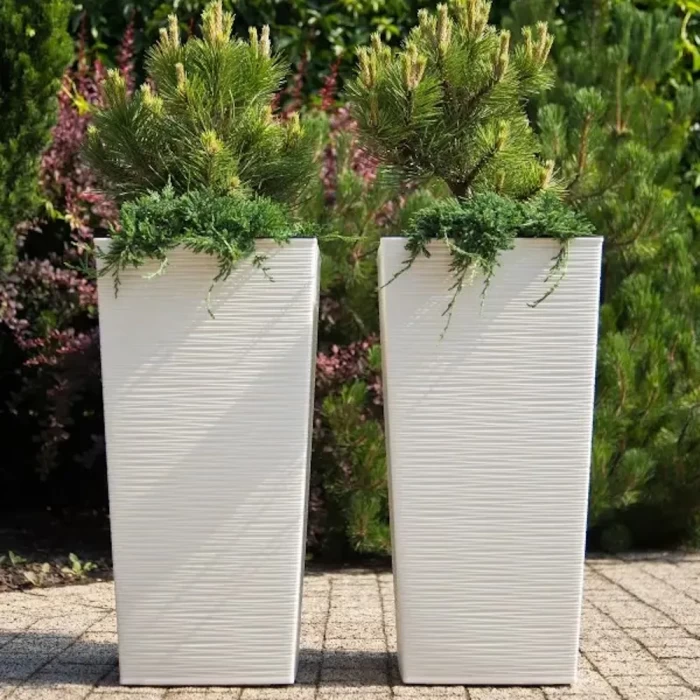 Кашпо пластмассовое Finezja dluto кремовое 25×25×47см