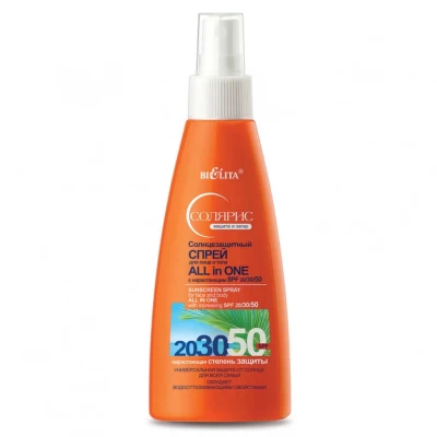 Солнцезащитный спрей для лица и тела Белита Солярис SPF20/30/50 150мл