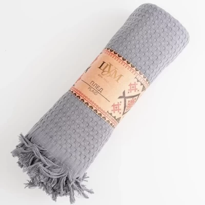 Плед вафельный с бахромой ТМ «ЦУМ» Упл ВП 05087 серый