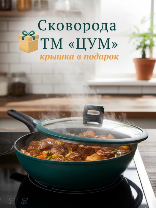 Сковорода ТМ "ЦУМ" глубокая темно-зеленая, 28-30см